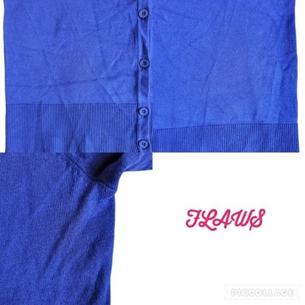 14th & Union blue button front v neck 3/4 sleeve cardigan sweater sz L - Picture 7 of 11